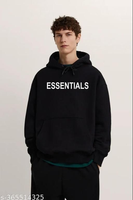 Men's Essentials  Printed Black Hoodie